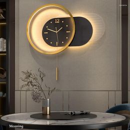 Wall Clocks Led Lights Luxury Clock With Pendulum Home Living Room Entrance Hall Sofa Background Restaurant Decor Silent