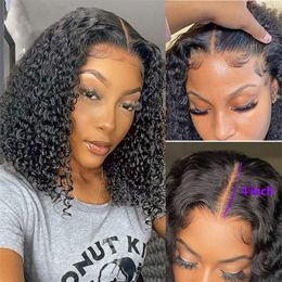 Bob Wig Kinky Curly Short Bob Human Hair Wigs for Women HD 13x4 Transparent Lace Frontal Wig Glueless Wig Human Hair 180%