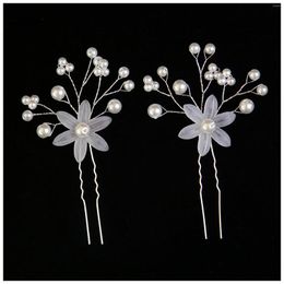 Hair Clips White Flower U Shaped Hairpin Pearl Pins Jewellery Accessories For Women Wedding Head Ornaments Hairpins Headwear