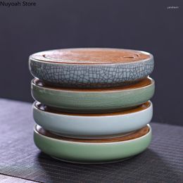 Tea Trays Ceramic Round Tray Household Living Room Bamboo Noodle Saving Water Dry Brewing Table Set Celadon