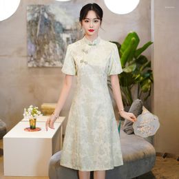 Ethnic Clothing Summer Improved Cheongsam Short Sleeve Young Lace Chinese Qipao Dress Modern Woman