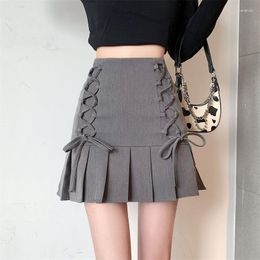 Skirts Korean Fashion Bow Strap Mini Womens 2023 Summer High Waist Pleated Skirt Woman Preppy Style Black White