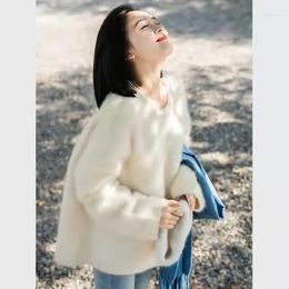 Women's Sweaters 2023 HongKong Chic Vintage Soft Waxy Lazy Wind Downnter Sweater Women Autumn Winter Mink Cashmere JZ002
