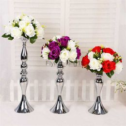 White Golden Silver Candle Metal Candlestick Flower Stand Vase Table Centrepiece Event Flower Rack Road Lead Wedding Decor HKD230825