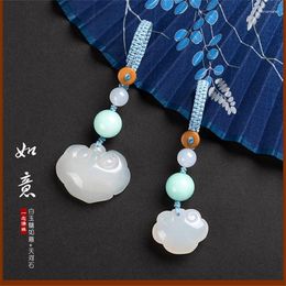 Keychains Hand Craft Natural Stone Chalcedony Handbag Purse Holder Lucky Lock Healing Lotus Key Chains