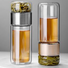 Mugs 390ML Tea Water Bottle High Borosilicate Glass Double Layer Cup Infuser Tumbler Drinkware With Philtre 230825