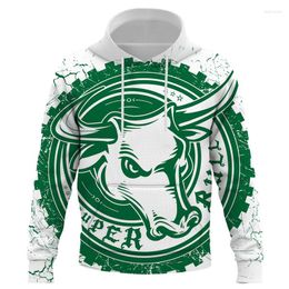 Men's Hoodies Autumn Winter Green Bull 3D Print Hoodie Men Women Fashion Cool Brave Animal Harajuku Pullover Kids Sportswear Tops