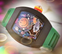 Smiling Face Flowers Skeleton Dial Stopwatch Watch Hip Hop Colourful Rubber Band Mens Calendar Quartz Movement Clock Business Popular Lumious Watches Gifts