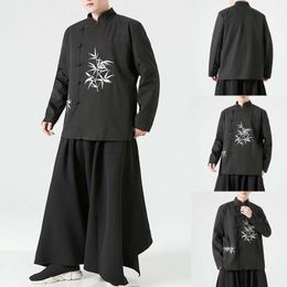 Men's T Shirts Loose Blouse Large Shirt Vintage Style Tops Plate Buckle Hanbok Long Sleeved Sleeve Thermal