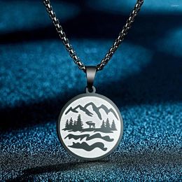 Pendant Necklaces Todorova Stainless Steel Engraved Mountain Golden Necklace For Women Men Simple Charm Hiking Choker