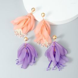 Dangle Earrings Europe And The United States Ins Fashion Creative Female Hand-woven Rice Beads Candy Colour Multi-layer Petal Ear Or