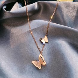 Pendant Necklaces 2023 Fashion Jewelry 316L Stainless Steel Double-layer Butterfly Pendants Choker Collier For Women