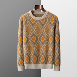 Men's Sweaters Autumn And Winter Pure Cashmere Sweater Round Neck Pullover Knitted Wool Color Matching Jacquard Bottoming Shirt