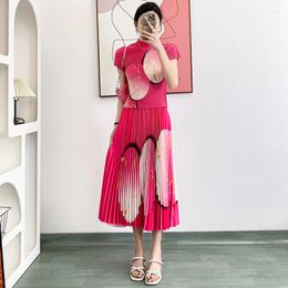 Work Dresses 2023 Summer Fashion Foreign Style Folds Printed T-shirt Tops Skirt Set Leisure And Elegant Temperament Women Two-piece
