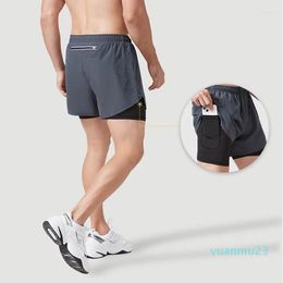 Laufshorts für Herren, schnell trocknend, Fitness, schwarz, doppellagig, dehnbar, Workout, Training, Bodybuilding, kurze Hose, Sportbekleidung