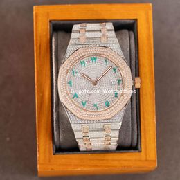Handmade Full Diamonds Watch Mens Automatic Mechanical Watches 40mm With Diamond-studded Steel Sapphire Business Wristwatches Mont3045