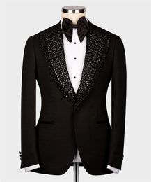 Erkekler Blazers lüks siyah düğün smokin beyaz damat erkekler ince fit kristaller inciler blazer yelek pantolon özelleştirilmiş erkek takım elbise 230824 x1dl