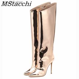 Boots Women's High Boots Gold Silver Pointed Toe Knee-high Boots For Woman Sexy High Heels Party Shoes Ladies Stiletto botas femininas T230824