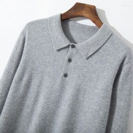 Men's Polos Thin Cashmere Sweater In Autumn And Winter Solid Colour Polo Shirt Collar Long Sleeve Pullover Warm Business Coat