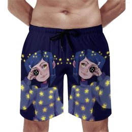 Men's Shorts Coraline Shining Stars Board Halloween Haunted Eyes Snapperspooky Cartoon Hawaii Beach Short Pants Design Trunks