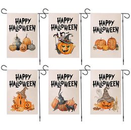 47*32cm Halloween Garden Flag printing Pumpkin flags Linen terror Banner Outdoor Hanging party decoration SN4448