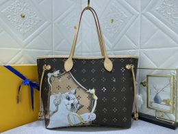 Never bag fulls MM bag Dog and cat silk screen Evening designer bags never womens Shopping shoulder bag purses lady totes full Coin Purse 2pcs set M40995