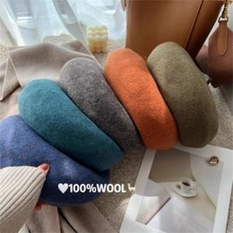 Berets Women's Wool Retro French Artist Beanie Hat Hand Knitted Painter Solid Colour Elegant Lady Caps Winter Warm Beret Cap