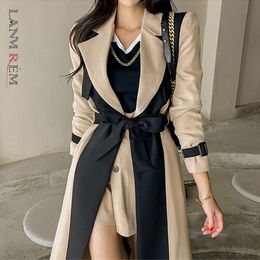 Women's Trench Coats LANMREM Elegant Notched Collar Lady Patchwork Windbreaker Full Sleeve Buttons Belted Women Long Trench Coats Winter 2W1922 230824