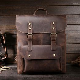 Backpack AETOO Men's Retro Crazy Horse Leather School Bag Cowhide Casual Computer