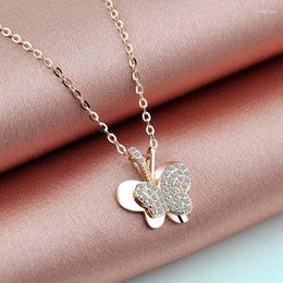 Chains Necklace Female S925 Sterling Silver Rose Plated Golden Butterfly Clavicle Chain Simple And Light Luxury Interne