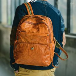 Backpack AETOO Heavy Beef Goods Men's Trend Ins Large Capacity Imported Water Dyed Plant Tanned Cow Leather Travel Bag