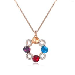 Chains Fashion Flower Pendant Clavicle Necklace Decorated With Coloured Round Zircon Plated Rose Gold Jewellery Choker Chain On Neck