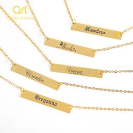 Pendant Necklaces Personalized Bar Necklace Customized Engraved Name Gold Stainless Steel Nameplate Custom Made with Any 230825