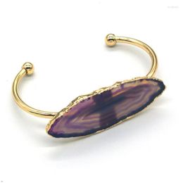 Bangle 100-Unique 1 Pcs Exclusive Design Light Yellow Gold Colour Irregular Shape Purple Agates Charm Jewellery
