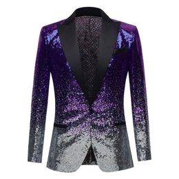 Men's Suits & Blazers Silvery And Violet Blue Sequin Shawl Collar Tuxedo Suit Blazer Men Wedding Groom Singer Prom Glitter Ja260P