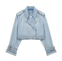 Women's Jackets Women Fashion spring blue Denim trench Coat Vintage long sleeve Belt relaxed Female Outerwear Chic Tops 230824