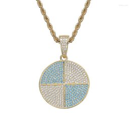 Pendant Necklaces Hip Hop Blue White CZ Stone Pave Bling Iced Out Helicopter Wing Pattern Round Pendants For Men Rapper Jewellery