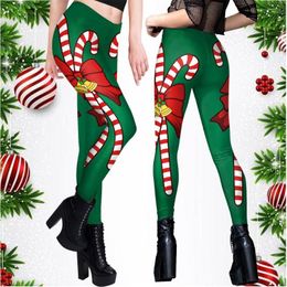 Women's Leggings Women Stripe 3D Print Christmas Santa Claus Snowflakes Elk Slim Elastic Trousers Girl Sexy Tights Fitness Workout Pants