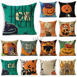 Trick Or Treat Halloween Funny Pumpkin Scarecrow Crow Linen Throw Pillowcase Decorative Cushion Cover For Sofa Living Room Party HKD230825 HKD230825