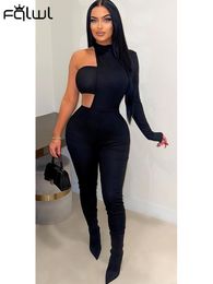 Women's Jumpsuits Rompers FQLWL Summer Streetwear Black Jumpsuits Outfits For Women One Pieces One Shoulder Full Body jumpsuit Bodycon Jumpsuits 230824