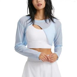 Active Shirts Jacquard Yoga Smock Women's Spring And Summer Casual Crewneck Fitness Clothes Light Breathable Hollowed Out Crop Top