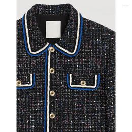 Women's Jackets VII 2023 Brand S Autumn And Winter Clothing French Tweed Plaid Colorblocked Lapel Cardigan Offers