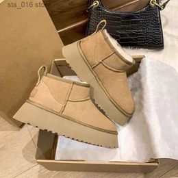 Ankle Warm Winter Fur Snow Boots Women 2023 New Casual Real Nature Wool Sheepskin Suede Short Plush Lady Shoes Botas Muj 7596