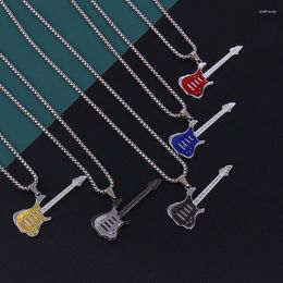 Pendant Necklaces Men Women Punk 316L Stainless Steel Guitar Hip Hop Rock Slide Music Chains Necklace No Fade Jewellery