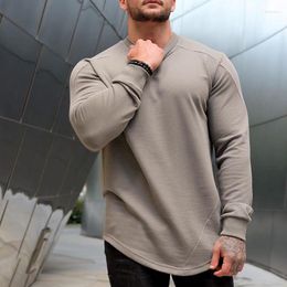 Men's T Shirts Autumn Sports Long Sleeved Running Training Round Neck Hoodies Sweater Fitness Clothing Male Solid Colour Streetwear