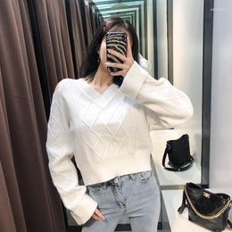 Women's Sweaters Autumn Fried Dough Twists Knit Long Sleeve Sexy Off Shoulder V-Neck Top Loose Casual Sweater Woman Clothing