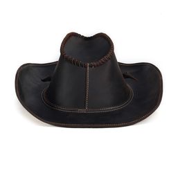 Ball Caps Genuine Leather Men Western Cowboy Hat Vintage Cap Handcrafted Shapeable Durable Large 60CM Outback 230825