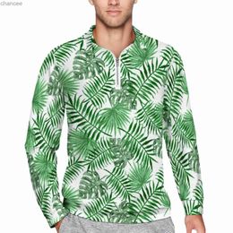 Palmtree Leaves Casual Polo Shirts Tropical Plants Print T-Shirts Long-Sleeved Shirt Autumn Vintage Oversized Men Clothing Gift HKD230825