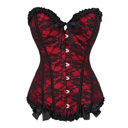 Bustiers & Corsets Sexy Overbust And Lace Up Vintage Floral Bow Corset Lingerie Top Plus Size Corselet For Women Burlesque Costum3017