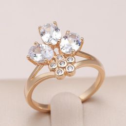 Cluster Rings Kinel Natural Zircon Crown Ring For Women 585 Rose Gold Colour Fine Ethnic Bride Vintage Wedding Jewellery Crystal Gift